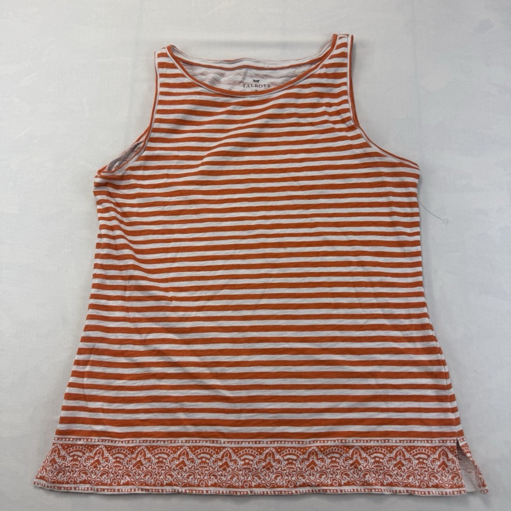 Talbots Women's M 100% Cotton Orange White Striped Sleeveless Tank Top